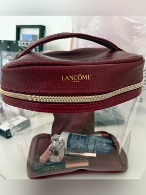 Lancôme Burgundy and Gold Clear Cosmetic Case